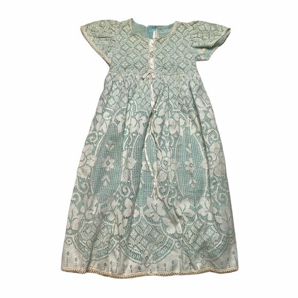Nanette VTG 70s 80s Blue White Lace Prairie Long Dress Little Girls 4 - Picture 1 of 12